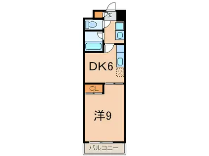 地下鉄東山線 新栄町駅(愛知) 徒歩5分 8階建 築20年(1DK/2階)の間取り写真