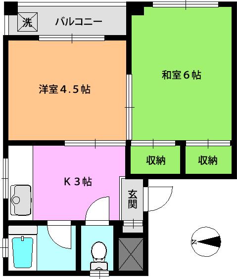 葵ビル(2K/4階)の間取り写真