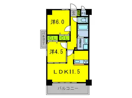 ワンズレジデンス北野田(2LDK/6階)の間取り写真