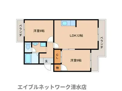 フリーフニルS(2LDK/1階)の間取り写真