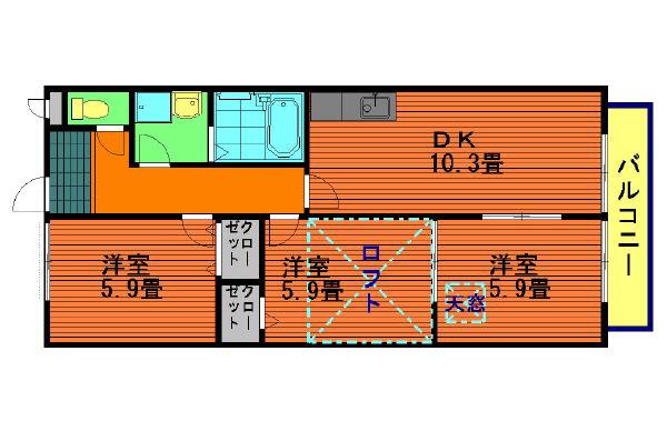 ベラディモーラ作野(3DK/2階)の間取り写真