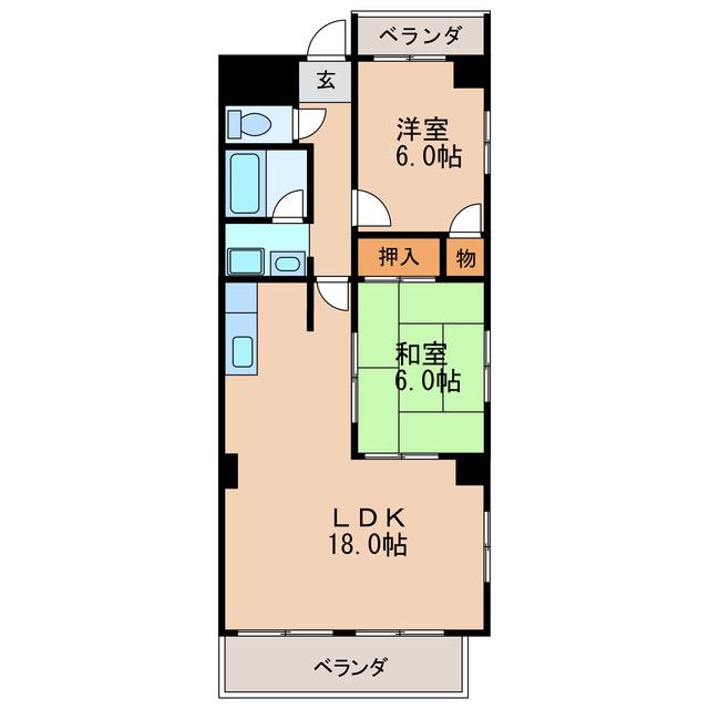セカンドタウン(2LDK/3階)の間取り写真
