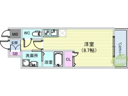 アクアラフォレ豊中(ワンルーム/2階)の間取り写真