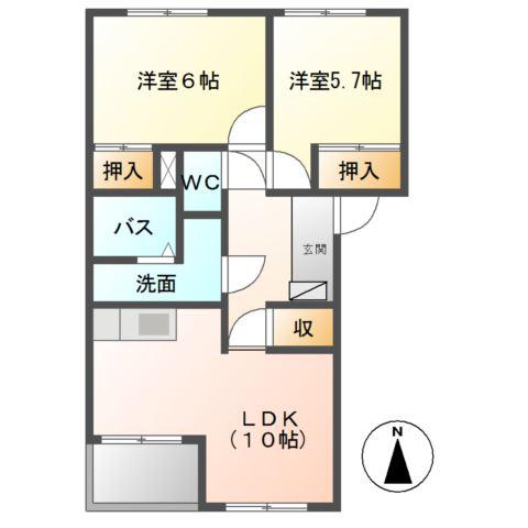 エバーハイツYASUDA II(2LDK/2階)の間取り写真