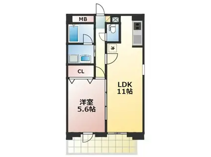 PRENDRE藤崎宮北(1LDK/6階)の間取り写真