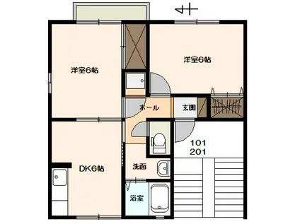 セジュール有行(2DK/1階)の間取り写真