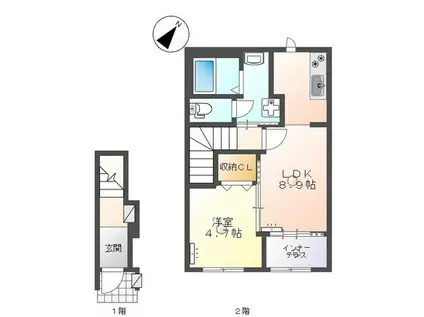 エスペランス稗田(1LDK/2階)の間取り写真