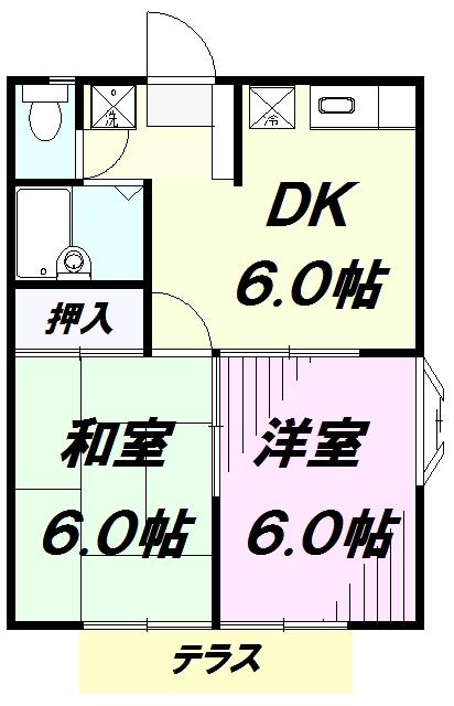 エステートピア椿峰C棟(2DK/1階)の間取り写真