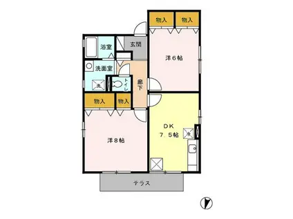 ネオ・コーポリラC(2DK/1階)の間取り写真