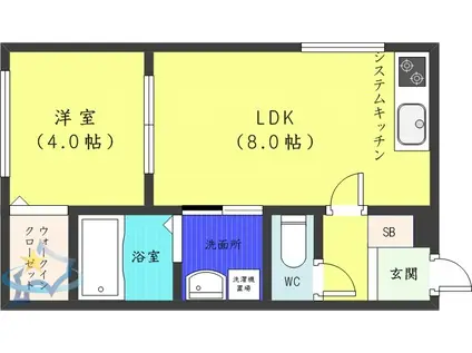 ラフィーネ西町北(1LDK/4階)の間取り写真