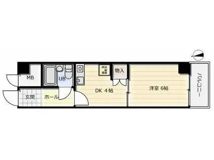 ライオンズマンション豊中蛍池(1DK/3階)の間取り写真