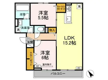 RESUA茶畑B(2LDK/3階)の間取り写真