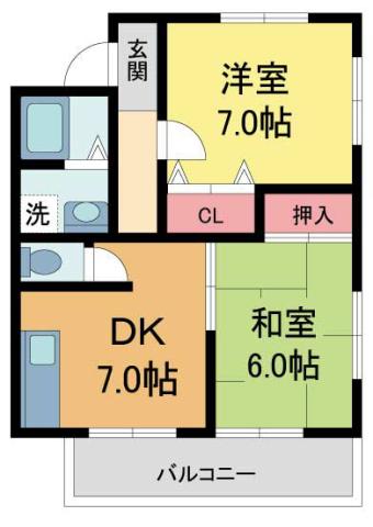 松本ハイツ(2DK/1階)の間取り写真