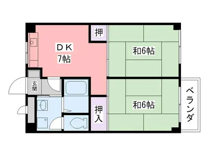 REVE甲東園I(2DK/3階)の間取り写真