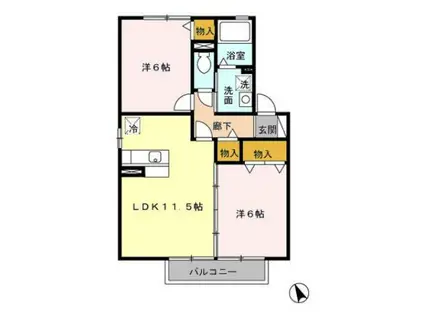 ウィルモア野依(2LDK/2階)の間取り写真