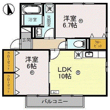 リビングタウン若杉C棟(2LDK/2階)の間取り写真