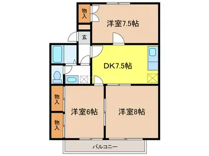 ポンムドール(3DK/2階)の間取り写真