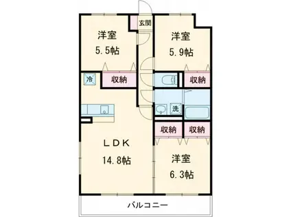 フォルテ(3LDK/3階)の間取り写真