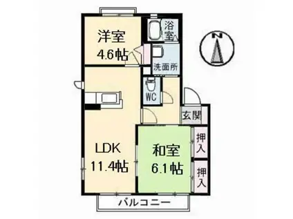 グリーンハウス平野 B棟(2LDK/2階)の間取り写真