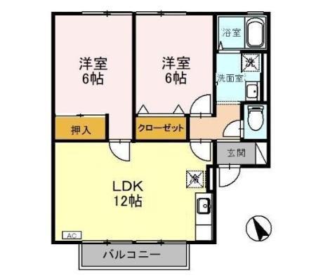 ウエストヴィレッジ(2LDK/2階)の間取り写真