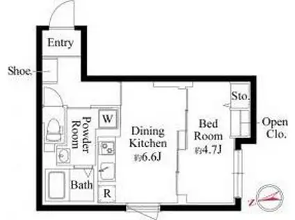 エクサム三軒茶屋IV(1DK/2階)の間取り写真