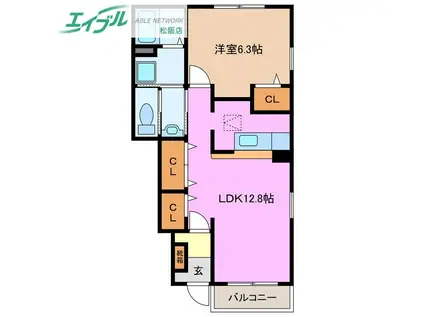 トワニ-・K I棟(1LDK/1階)の間取り写真