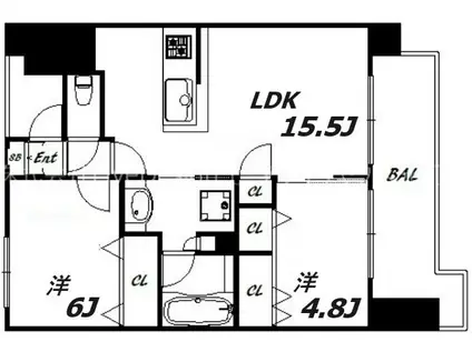 ワコーレ ザ・神戸トアロード(2LDK/8階)の間取り写真