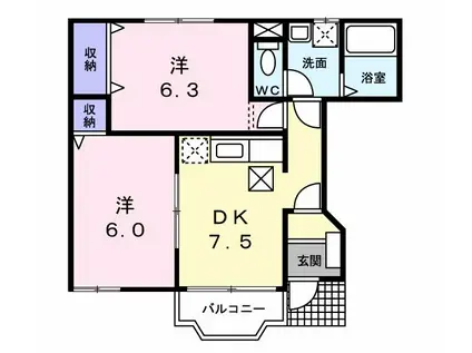 サンパティーク(2DK/1階)の間取り写真