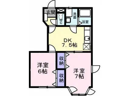 ヌーベル稲木(2DK/1階)の間取り写真