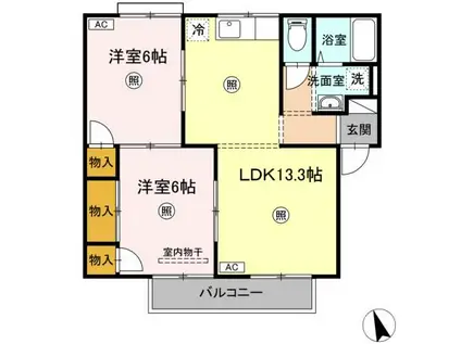 セジュールサバスC棟(2LDK/1階)の間取り写真