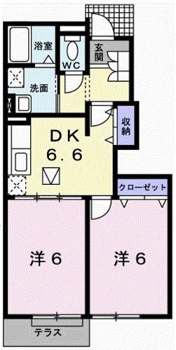 エーデル緑ヶ丘C(2DK/1階)の間取り写真