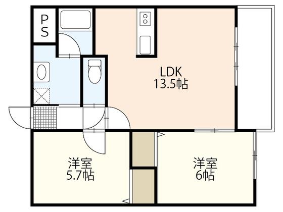 メープルNAKAGAWA(2LDK/1階)の間取り写真