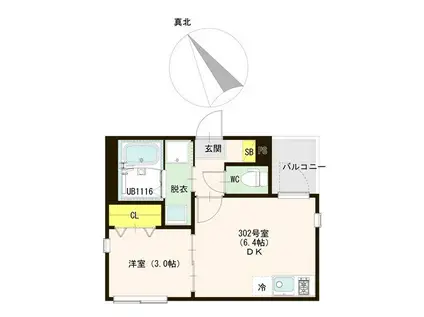 ハーモニーテラス台原IV(1DK/3階)の間取り写真