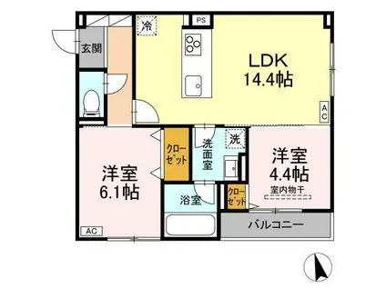 D-RESIDENCE引野(2LDK/3階)の間取り写真
