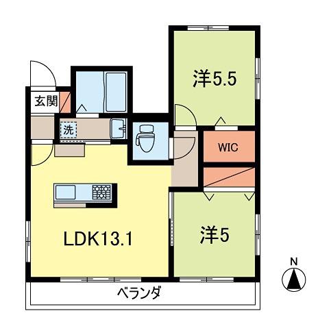CHANT ROSE(2LDK/2階)の間取り写真