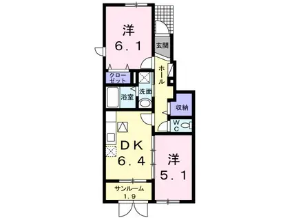 ネオン・アージュB(2DK/1階)の間取り写真
