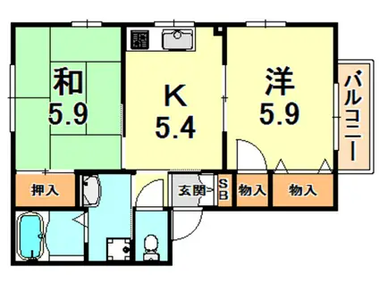 フォーレス西灘(2K/2階)の間取り写真