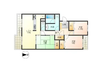 サン梅ノ木沢A棟(3LDK/1階)の間取り写真