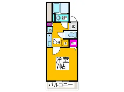 フォンテーヌ山之内(1K/2階)の間取り写真