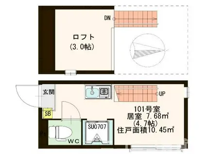 CLAVEL(ワンルーム/1階)の間取り写真
