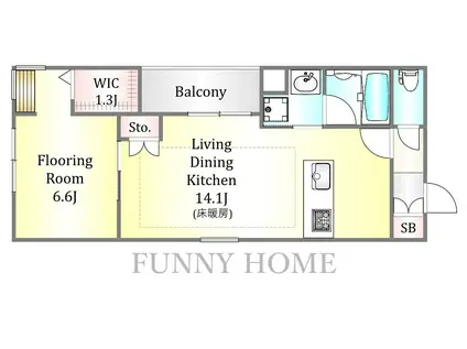 ボヌール西蒲田(1LDK/2階)の間取り写真