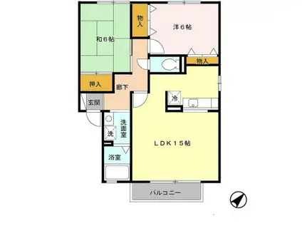 セジュールならやま I(2LDK/1階)の間取り写真