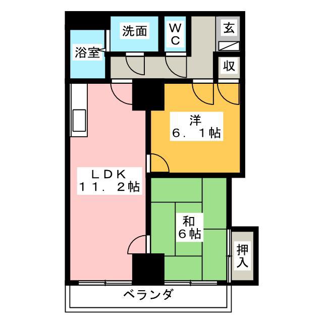 ホリホックイン萩丘(1LDK/2階)の間取り写真