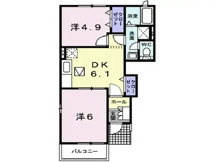 ヴィラ エスペランサII B(2DK/1階)の間取り写真