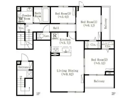 PARKBEAR四谷三丁目(3LDK/2階)の間取り写真