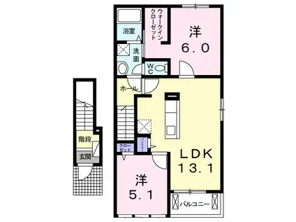 ＪＲ徳島線 鮎喰駅 徒歩18分 2階建 築13年(2LDK/2階)の間取り写真
