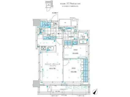 ザ・パークワンズ三軒茶屋(2LDK/5階)の間取り写真