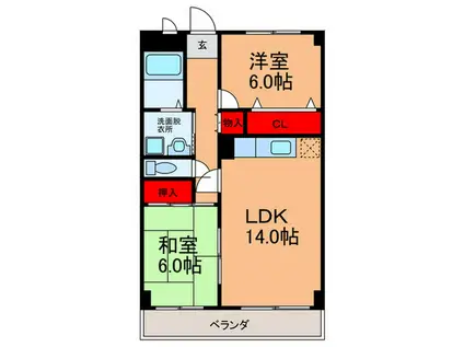 グランドール東田辺(2LDK/2階)の間取り写真