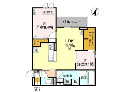 クラシスト苅田イースト B棟(2LDK/3階)の間取り写真