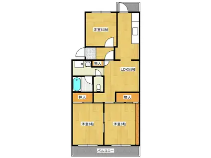 鈴が峰第5団地 3号棟(3DK/2階)の間取り写真